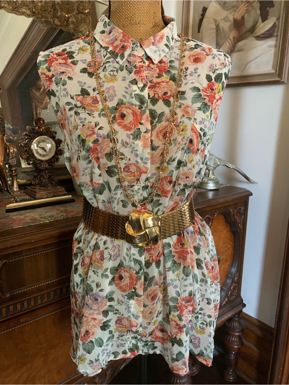 Vintage Versatile Romantic Floral Chiffon Boho Hippie Tank Top Blouse Shirt